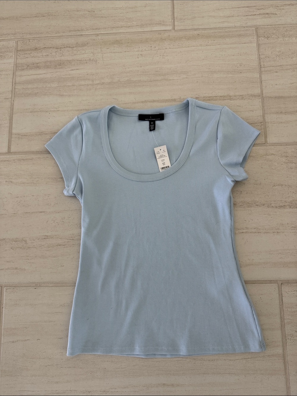 NWT White House Black Market Sky Blue FORME Rib Scoop Neck Women's Tee